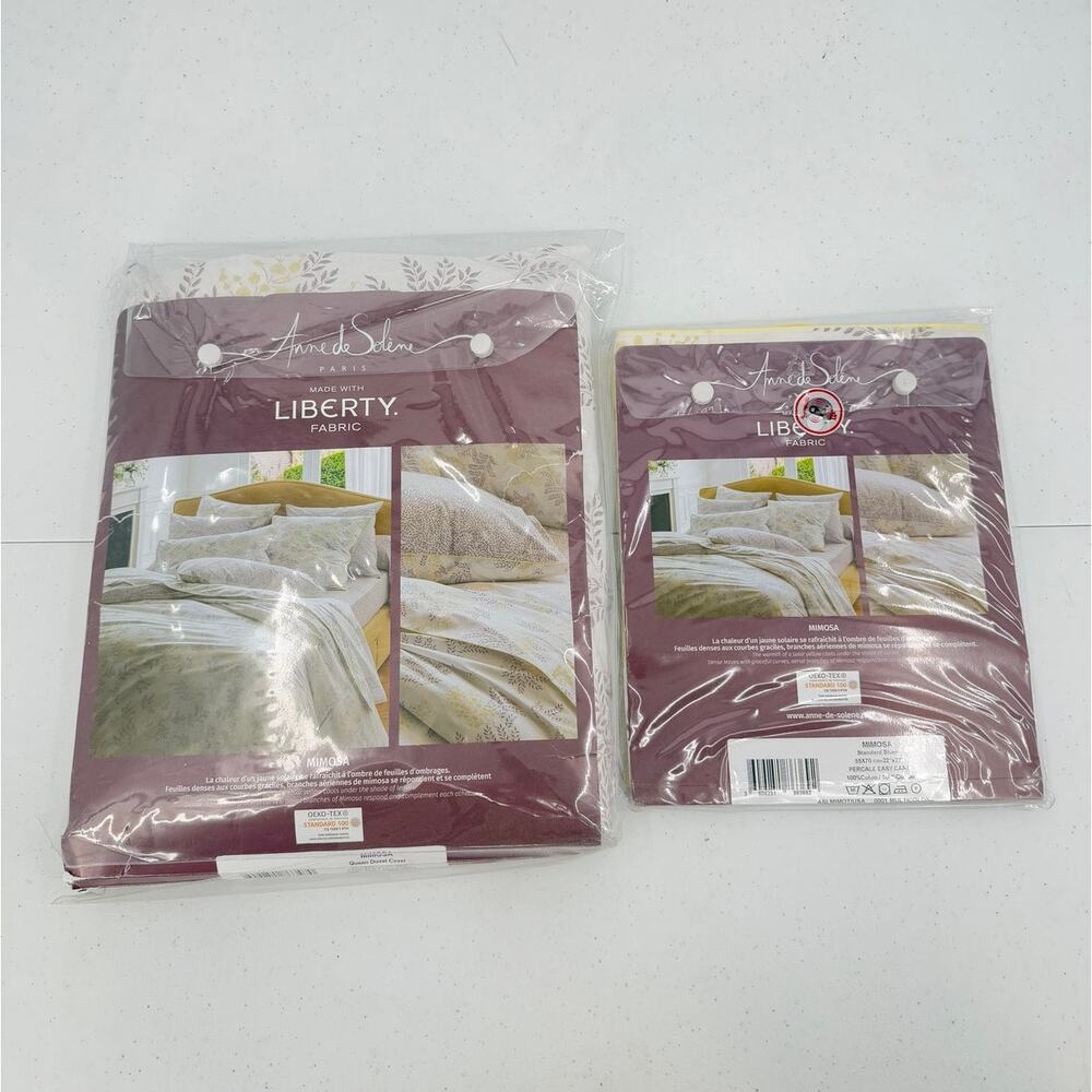 NWT Mimosa By Anne De Solene Floral QUEEN Duvet & Sham Set Percale Cotton - Picture 6 of 12